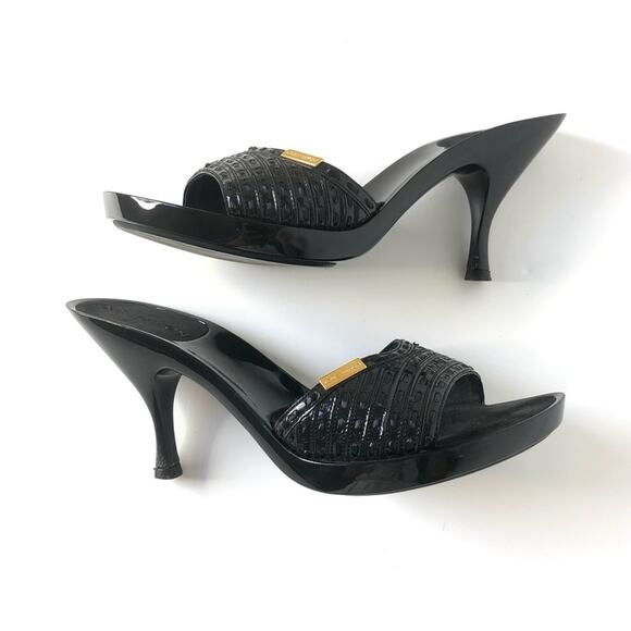 Louis Vuitton Black Patent Leather LV Plate Slides Slip On Mules Sandals 36 - Picture 6 of 11